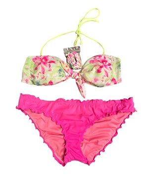 Victoria's Secret Neon Pink Floral Bandeau Bikini Set Size M
